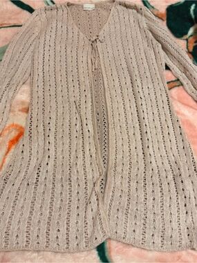 White Stag Beige Open-Knit Tie-Front Women's Cardigan